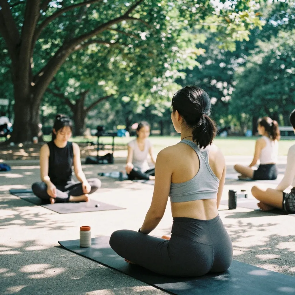 Person stretching arms outdoors at soft sunrise light